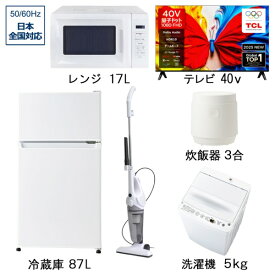 ビックカメラ限定セット 一人暮らし家電セット5点＋40V型テレビ（冷蔵庫：87L、洗濯機：5.0kg、量子ドット液晶テレビ：40V型、レンジ、掃除機、炊飯器）［新生活ベーシックセット］
