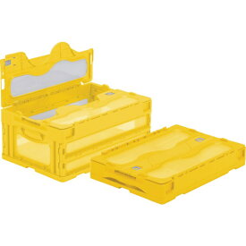 三甲｜サンコー フタ一体型折りたたみコンテナー マドコン 33L スライドロック付 イエロー SKO-C-30B-YE