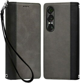 shizukawill｜シズカウィル Xperia 1 VII SO-51F SOG15 手帳型 ケース カバー 本革調 レザーケース グレー×ブラック SOX1M7BIGB