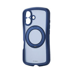 ELECOM｜エレコム iPhone 16 ケース ハイブリッド カバー 衝撃吸収 MAGKEEP 磁力吸着ワイヤレス充電対応 回転式スタンド付 Grippy ネイビー PM-A24AGRSTKMNV