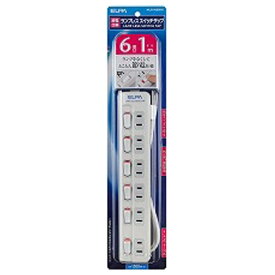 ELPA｜エルパ ランプレススイッチタップ ホワイト WLS-610EB(W) [1.0m /6個口 /スイッチ付き（個別）][WLS610EBW]