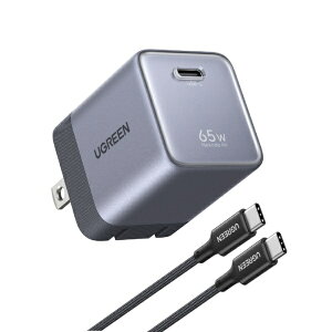 UGREEN�b���[�O���[�� UGREEN Nexode Air �}���[�d�� 65W 1�|�[�g �X�y�[�X�O���[ USB-C�P�[�u���t�� �X�y�[�X�O���[ 75813 [Quick Charge�Ή� /1�|�[�g /GaN(�����K���E��) �̗p]