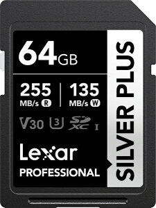 Lexar�b���L�T�[ Lexar SDXC�J�[�h Professional SILVER PLUS�V���[�Y V30 UHS-I U3 �Ǐo���x �ő�255MB/s LSDSIPL064G-BNNPJ [64GB]