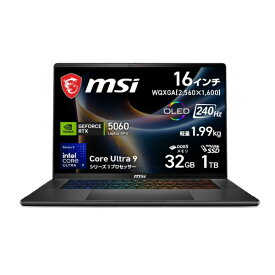 MSI｜エムエスアイ ゲーミングノートパソコン Stealth 16 AI+ B3W(RTX 5060) チャコールブラック Stealth-16-AI+B3WF-2679JP [Copilot+ PC /16.0型 /Windows11 Home /intel Core Ultra 9 /メモリ：32GB /SSD：1TB /2026年6月モデル]