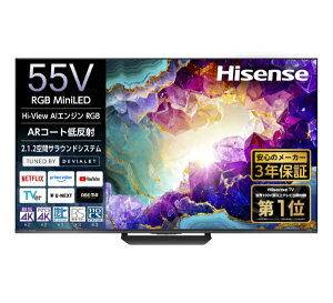 �yMiniLED�z Hisense�b�n�C�Z���X �t���e���r �n�C�Z���X RGB 55U9S [55V�^ /Bluetooth�Ή� /4K�Ή� /BS�ECS 4K�`���[�i�[���� /YouTube�Ή�]