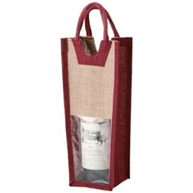 酒グッズ 麻ワインバッグ 1本用 ワインレッド 【代金引換配送不可】