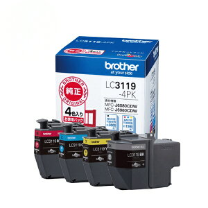 ブラザー brother LC3119-4PK 【ブラザー純正】インクカートリッジ4色パック(大容量) LC3119-4PK 対応型番:MFC-J6983CDW、MFC-J6583CDW、MFC-J5630CDW 他 4色パック(大容量)[LC31194PK]【wtcomo】