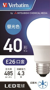 Verbatim�b�o�[�x�C�^�� LDA4D-G/LCV1 LED�d�� �o�[�x�C�^���iVerbatim�j [E26 /��ʓd���` /40W���� /�����F /1�� /�L�z���^�C�v]