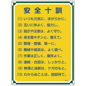 日本緑十字｜JAPAN GREEN CROSS 緑十字　安全・心得標識　安全十訓　600×450mm　エンビ