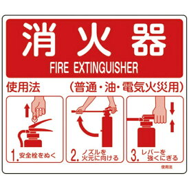 日本緑十字｜JAPAN GREEN CROSS 緑十字　消防標識　消火器使用法　215×250mm　スタンド取付タイプ　エンビ