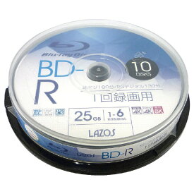 Leader Media Techno｜リーダーメディアテクノ LAZOS　L-B10P　BD-R 25GB 1-6倍速対応 1回記録用 ホワイトワイド印刷対応 10枚組 スピンドルケース入 L-B10P [10枚 /25GB]