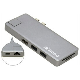 MOBO｜モボ MacBook Pro/Air用［USB-Cx2 オス→メス カードスロットx2 / HDMI / LAN / USB-Ax2 / USB-C］ USB PD対応 100W ドッキングステーション スペースグレー AM-TC2D02SG [USB Power Delivery対応][AMTC2D02SG]
