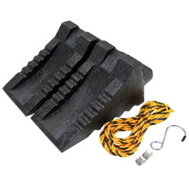 大自工業｜DAIJI INDUSTRY FT-25　メルテック　車用　タイヤストッパー　プラスチック製　ブラック　2個入り　一般乗用車/トラック全般/農機/建機対応　連結ロープ付き