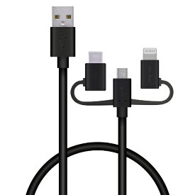 ELECOM｜エレコム 3in1 充電ケーブル ( ライトニング / Type-C / micro USB ) 0.3m MFi認証 iPhone iPad iPod AirPods Galaxy AQUOS Xperia Android各種対応 ブラック ブラック MPA-AMBLCAD03BK