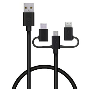 ELECOMbGR X}[gtHpUSBP[u 3in1 microUSB+Type-C+Lightning 0.3m ubN MPA-AMBLCAD03BK