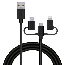 ELECOM｜エレコム スマートフォン用USBケーブル 3in1 microUSB+Type-C+Lightning 1.2m ブラック MPA-AMBLCAD12BK