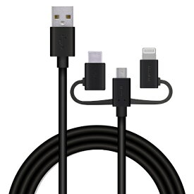 エレコム｜ELECOM スマートフォン用USBケーブル 3in1 microUSB+Type-C+Lightning 1.2m ブラック MPA-AMBLCAD12BK