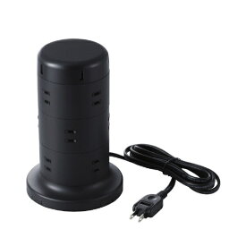 エレコム｜ELECOM タワー型タップ/12個口/ホコリ防止シャッター付/2.0m ブラック ECT-0720BK [2.0m /12個口 /スイッチ無 /5ポート]