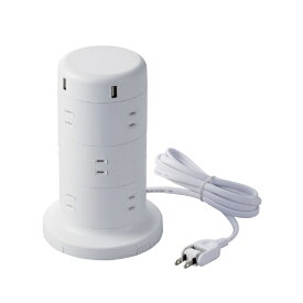 エレコム｜ELECOM タワー型タップ/12個口/ホコリ防止シャッター付/2.0m ホワイト ECT-0720WH [2.0m /12個口 /スイッチ無 /5ポート]