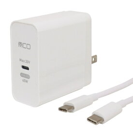 ナカバヤシ｜Nakabayashi AC-USB充電器＋USB-C⇔USB-Cケーブル ノートパソコン・タブレットPC対応 45W [1ポート：USB-C /USB Power Delivery対応] ホワイト IPA-CS01/WH