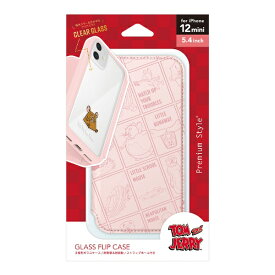 PGA｜ピージーエー iPhone 12 mini用 ガラスフリップケース [トムとジェリー/ピンク] PG-WGF20F01TAJ トムとジェリー/ピンク