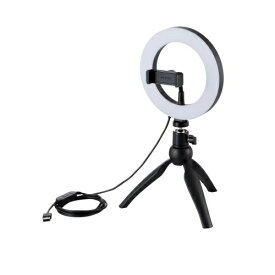 ELECOM｜エレコム LEDリングライト 16cm ミニ三脚スタンド付き 3色モード 10段階調光 USB給電 DE-L02BK