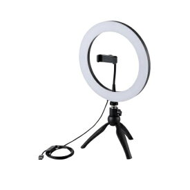 ELECOM｜エレコム LEDリングライト 26cm ミニ三脚スタンド付き 3色モード 10段階調光 USB給電 DE-L03BK