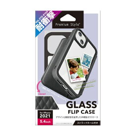 PGA｜ピージーエー iPhone 13 mini対応 5.4inch ガラスフリップケース Premium Style キルティング調ブラック PG-21JGF03BK