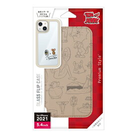 PGA｜ピージーエー iPhone 13 mini対応 5.4inch ガラスフリップケース Premium Style トムとジェリー/モカ PG-WGF21J02TAJ