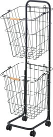 東谷｜AZUMAYA バスケットワゴン（ブラック/W37×D40×H107cm） LFS881BK【キャンセル・返品不可】