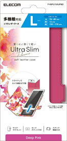 ELECOM｜エレコム スマートフォン用マルチレザーケース/スライド式/手帳型/UltraSlim/Flowers/薄型/磁石付キ/Lサイズ ディープピンク P-05PLFUSJPND