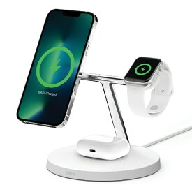 BELKIN｜ベルキン Apple Watch急速充電対応 MagSafe 3-in-1 ワイヤレス充電スタンド（電源アダプタ付） ホワイト WIZ017DQWH [15W]