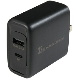 オズマ｜OSMA パワーデリバリー搭載AC充電器（Type-C20W&USB-A12W）2ポート ブラック ACUC32ADBK [2ポート /USB Power Delivery対応 /Smart IC対応]