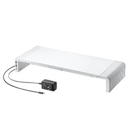 サンワサプライ｜SANWA SUPPLY モニタースタンド [W520・465・420xD200xH80mm] USB-C＋USB-Aハブ付 机上ラック AC電源⇔USB-C接続(Mac/Windows11対応) ホワイト MR-LC210CHW