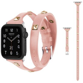GAACAL｜ガーカル APPLE WATCH 1-11/SE1-3/ULTRA1-3 42(1-3)/44/45/46/49MM 「パンクブレス」PUレザースタッズ2重巻き GAACAL ピンク GAACAL（ガーカル） ピンク W00024PB