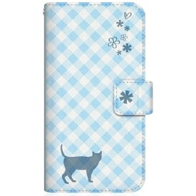 CaseMarket｜ケースマーケット NYAGO SHG02 スリム手帳型ケース NYAGO ノート サマー フラワー ダイアリー キャット シルエット - ブルー チェッククロス柄 & なんだにゃ？ SHG02-BNG2S2671-78