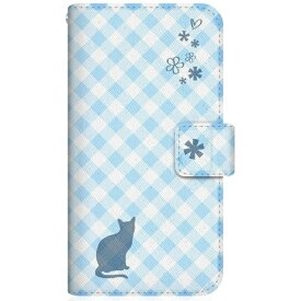 CaseMarket｜ケースマーケット NYAGO SHG02 スリム手帳型ケース NYAGO ノート サマー フラワー ダイアリー キャット シルエット - ブルー チェッククロス柄 & おすましだにゃ SHG02-BNG2S2673-78