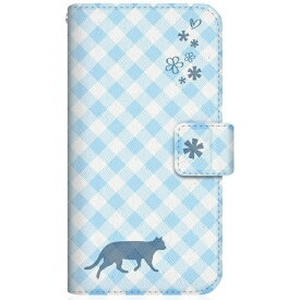 CaseMarket｜ケースマーケット NYAGO SHG02 スリム手帳型ケース NYAGO ノート サマー フラワー ダイアリー キャット シルエット - ブルー チェッククロス柄 & てくてくお散歩 SHG02-BNG2S2675-78