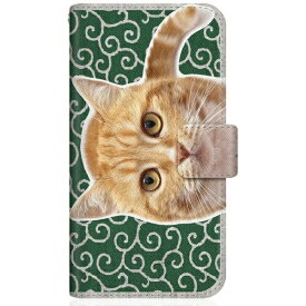 CaseMarket｜ケースマーケット NYAGO SHG02 スリム手帳型ケース NYAGO ノート キュート 甘えんぼう 茶トラ 猫 ペロペロするにゃ〜。 にゃんとも 和風 だにゃ〜。 唐草模様 緑 SHG02-BNG2S2759-78