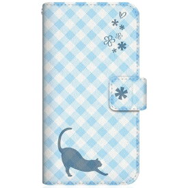 CaseMarket｜ケースマーケット NYAGO SH-M17 スリム手帳型ケース NYAGO ノート サマー フラワー ダイアリー キャット シルエット - ブルー チェッククロス柄 & のびのび〜！ SH-M17-BNG2S2672-78
