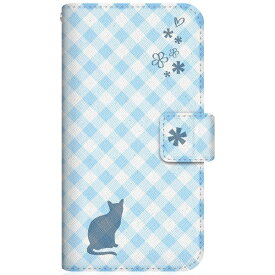 CaseMarket｜ケースマーケット NYAGO XQ-BT44 スリム手帳型ケース NYAGO ノート サマー フラワー ダイアリー キャット シルエット - ブルー チェッククロス柄 & おすましだにゃ XQ-BT44-BNG2S2673-78