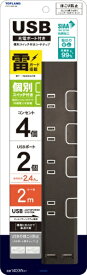 TOPLAND｜トップランド USB付き個別スイッチ2mブラウン STPC200-BR STPC200-BR [2.0m /4個口 /スイッチ付き（個別） /2ポート]