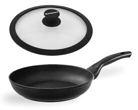 Barazzoni｜バラゾーニ シリコンエッジ耐熱ガラス蓋付 フライパン（24cm） Dolomitica Extra Black ブラック 85510602493-SL [IH対応]
