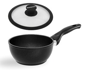 Barazzoni｜バラゾーニ シリコンエッジ耐熱ガラス蓋付 ソースパン（16cm） Dolomitica Extra Black ブラック 85511001693-SL [IH対応]