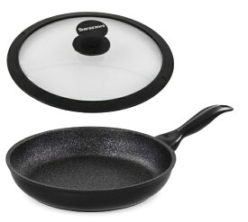 Barazzoni｜バラゾーニ シリコンエッジ耐熱ガラス蓋付 フライパン（20cm） Granitica Extra Induction ブラック 8551060208410-SL [IH対応]
