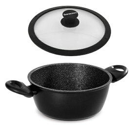 Barazzoni｜バラゾーニ シリコンエッジ耐熱ガラス蓋付 キャセロール（16cm） Granitica Extra Induction ブラック 8551020168410-SL [IH対応]【処分品の為、外装不良による返品・交換不可】