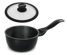 Barazzoni｜バラゾーニ シリコンエッジ耐熱ガラス蓋付 ソースパン（16cm） Granitica Extra Induction ブラック 8551100168410-SL [IH対応]