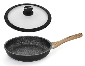 Barazzoni｜バラゾーニ シリコンエッジ耐熱ガラス蓋付 フライパン（20cm） Granitica Extra Induction Eco Legno ブラック 85510602025-SL [IH対応]