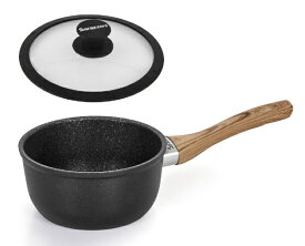 Barazzoni｜バラゾーニ シリコンエッジ耐熱ガラス蓋付 ソースパン（16cm） Granitica Extra Induction Eco Legno ブラック 85511001625-SL [IH対応]