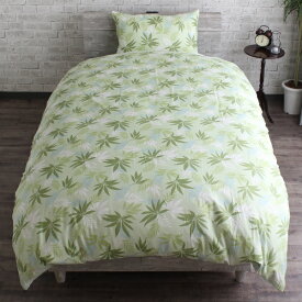 小栗｜OGURI メリーナイト 両サイドファスナー 掛布団カバー 「リゾートリーフ」 グリーン シングルロング 約150×210cm 簡単着脱 ふとんが入れやすい 洗える 衛生 清潔 速乾 シワになりにくい オールシーズン FF12114-53 グリーン FF12114-53